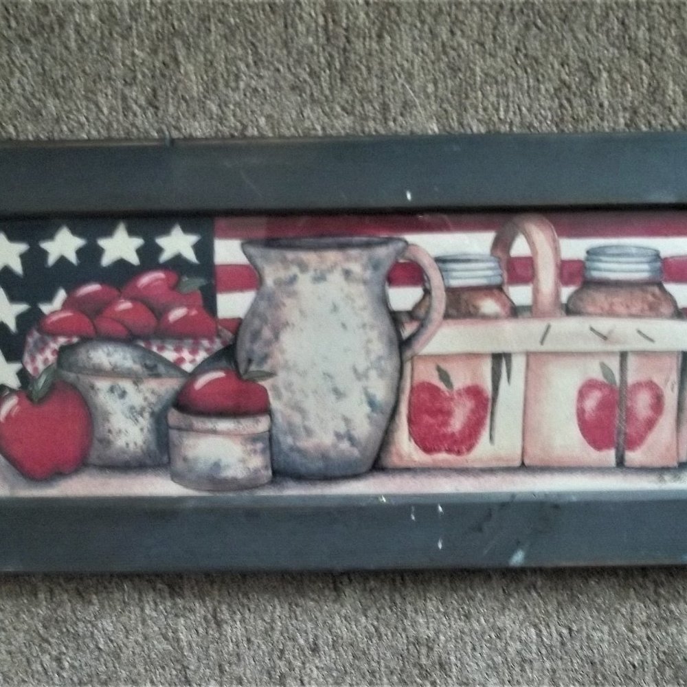 Farmhouse country american flag apples 18.25" X 8.50" rectangle framed print
